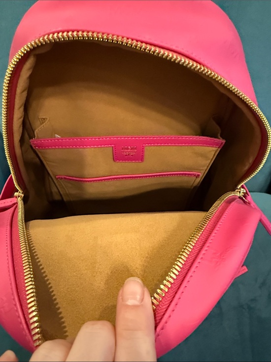 MCM Hot Pink Backpack with Yellow & Plum Patterned Front Pocket LIKE BRAND NEW!